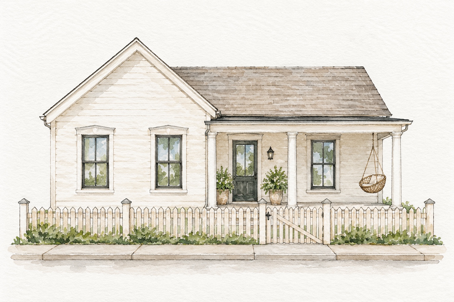 Watercolor illustration of the Alexis Pearl Design studio on Hibernia Street